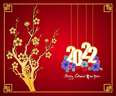 Çin Yeni Yılı 2022 - Kaplan Yılı. Ay Yeni Yıl afişi tasarım şablonu. Zodiac burcu. Soyut çiçek dokusu. Burç sembolü 2022