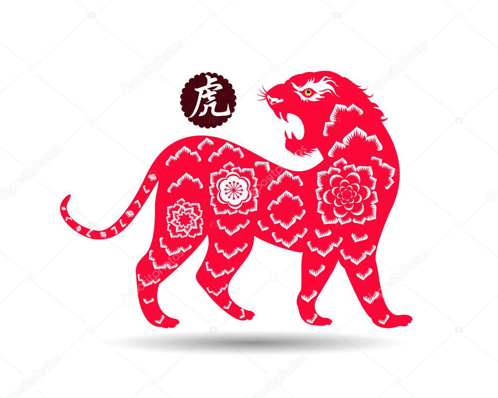 Chinese new year 2022 - year of the Tiger. Lunar New Year banner design template.  Zodiac sign. Abstract flower texture.  Horoscope symbol 2022