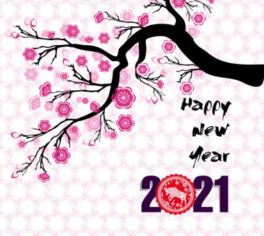 Mutlu Çin Yeni Yılı 2021 Öküz 'ün kiraz çiçekli yılı