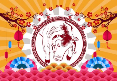 Mutlu Çin Yeni Yılı 2021 Öküz 'ün kiraz çiçekli yılı