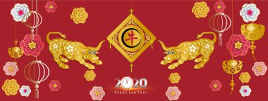 Mutlu Çin Yeni Yılı 2021 Öküz 'ün kiraz çiçekli yılı