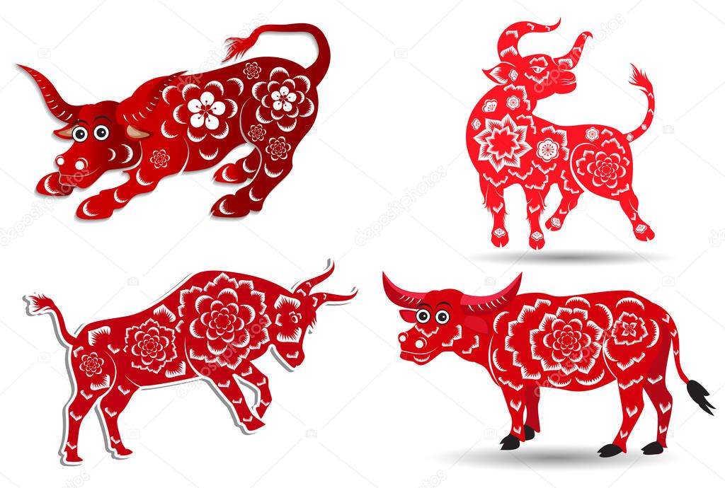 Happy chinese new year 2021 with cherry blossom flower year of the Ox