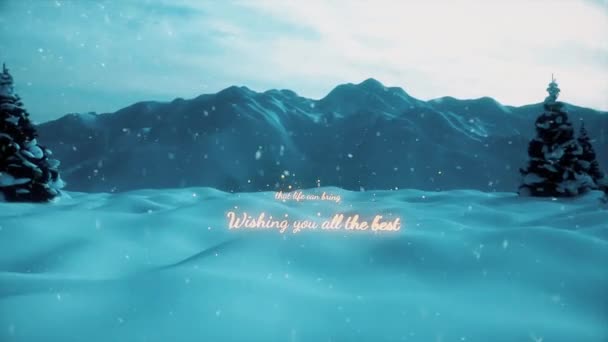 Animatie van de woorden Vrolijk Kerstfeest in een besneeuwd landschap — Stockvideo