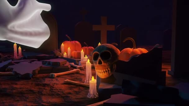 Halloween background animation with concept of happy halloween engraved on tombstone — Stock Video