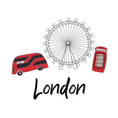 Londra, İngiltere 'nin vektör karalama sembolleri. Basit minimalist tarzda ünlü İngiliz sembolleri. Hatıra üretimi için ideal.