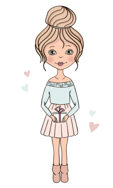 Vetor Menina Elegante Bonito Personagem Roupa Inverno Casual Estilo Doodle —  Vetores de Stock