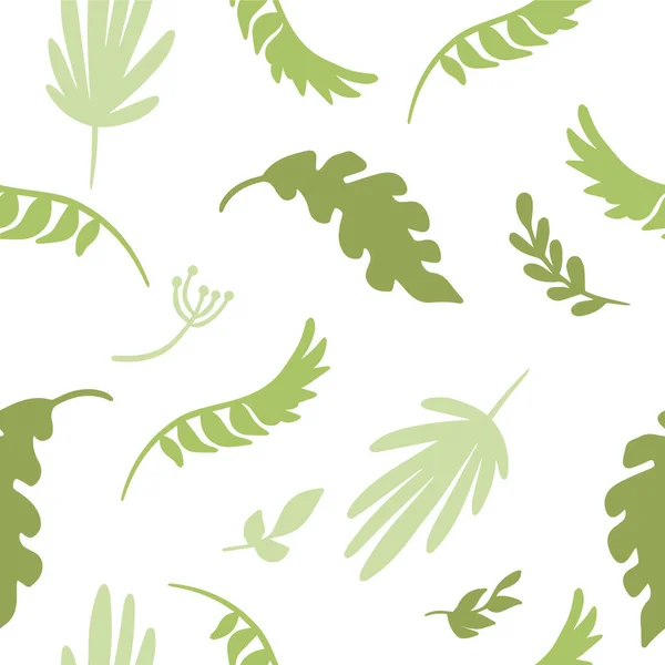 Διάνυσμα Αδιάλειπτη Μοτίβο Πράσινα Φύλλα Λευκό Φόντο Φυτά Ζούγκλας Φύλλα — Διανυσματικό Αρχείο