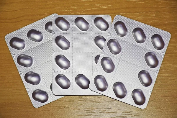 Stapel Pil Van Tabletten Blisterverpakking Geneeskunde Beschermen Tegen Licht Zilver — Stockfoto