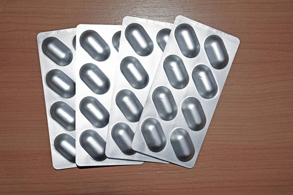 Pile Tablets Pill Blister Packaging Protect Medicine Light Silver Aluminium — Stock Photo, Image