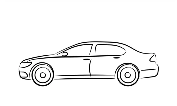 轿车线艺术矢量图标单色插图 轿车的手绘矢量线艺术 — 图库矢量图片