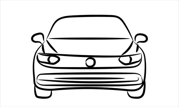 Sedan Car Line Art Vector Icon Monochrome Illustration Hand Drawn — Stock Vector