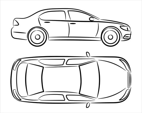 白地に車のシルエット 車のアイコンは 側と上からのビューを設定 — ストックベクタ