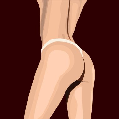 Back and butt naked slim woman's body. Fitness or plastic surgery and aesthetic cosmetology. Firm buttocks against black background. Flat design for yor production.