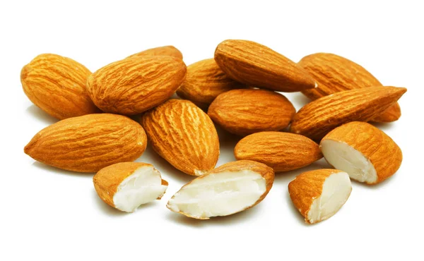 Mandlové Ořechy Izolovaných Bílém Pozadí Zblízka — Stock fotografie