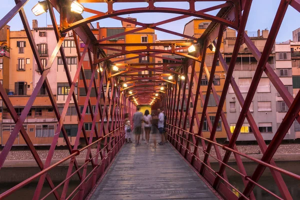 Ponte Eiffel Rio Onyar Anoitecer Girona Catalunha Espanha — Fotografia de Stock