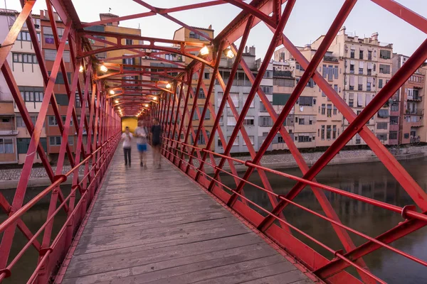 Ponte Eiffel Rio Onyar Anoitecer Girona Catalunha Espanha — Fotografia de Stock