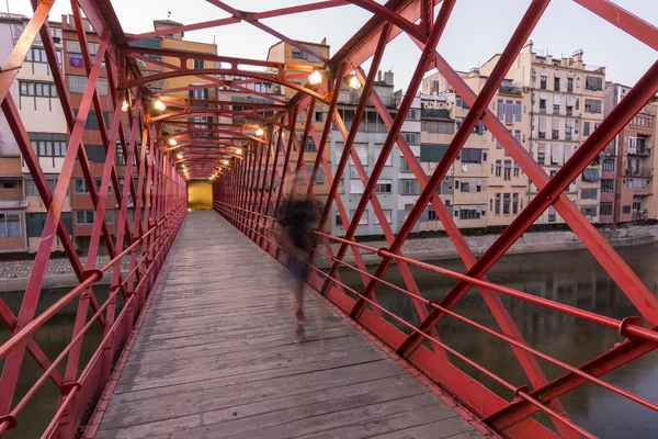 Ponte Eiffel Rio Onyar Anoitecer Girona Catalunha Espanha — Fotografia de Stock