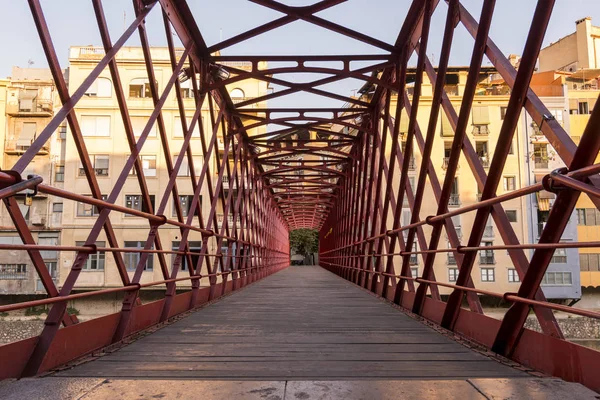 Casas Coloridas Amarelas Laranja Refletidas Rio Onyar Girona Catalunha Espanha — Fotografia de Stock