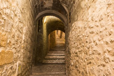 İspanya 'nın en iyi korunmuş mahallelerinden biri olan Girona' nın tarihi merkezi ve Yahudi mahallesi (İspanya).