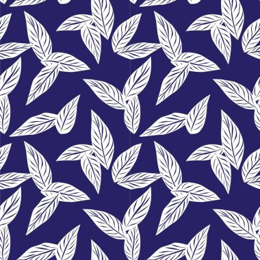 Mavi Tropik Yaprak botanik desensiz arka plan moda baskıları, grafikler, arka planlar ve el sanatları için uygundur