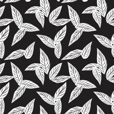 Siyah ve Beyaz Tropikal Yaprak botanik desensiz arka plan moda baskıları, grafikler, arka planlar ve el sanatları için uygun