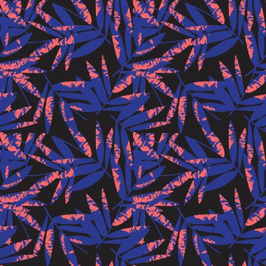 Pembe ve Donanma Tropikal Yaprak botanik desensiz arka plan moda baskıları, grafikler, arka planlar ve el sanatları için uygun