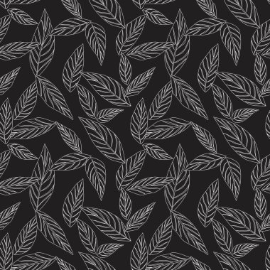 Siyah ve Beyaz Tropikal Yaprak botanik desensiz arka plan moda baskıları, grafikler, arka planlar ve el sanatları için uygun