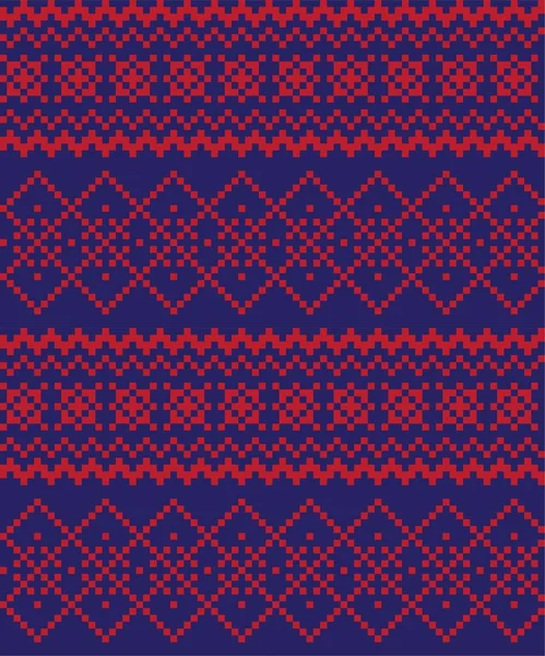 Red Navy Christmas Fair Isle Pattern Background Fashion Textiles Knitwear — 스톡 벡터