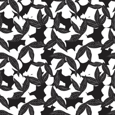 Siyah ve Beyaz Tropikal Yaprak botanik desensiz arka plan moda baskıları, grafikler, arka planlar ve el sanatları için uygun