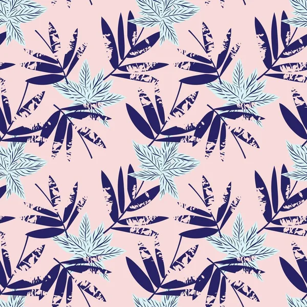 ピンクとネイビー熱帯葉植物シームレスパターン背景に適したファッションプリント グラフィック 背景や工芸品 — ストックベクタ