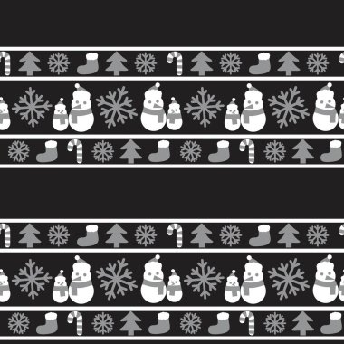 Web sitesi grafikleri ve moda tekstili için siyah beyaz Noel Kardan Adam kusursuz desen arkaplanı