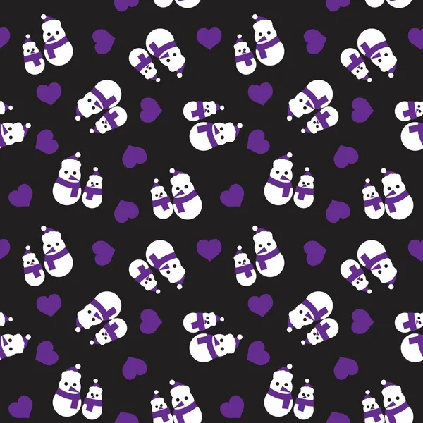Purple Christmas Snowman Seamless Pattern Background Website Graphics — 스톡 벡터