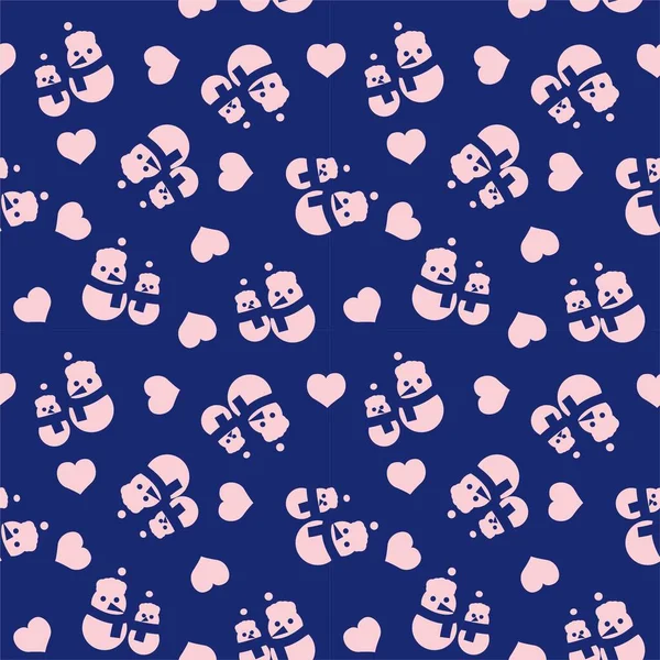 Pink Navy Christmas Snowman Seamless Pattern Background Website Graphics — 스톡 벡터
