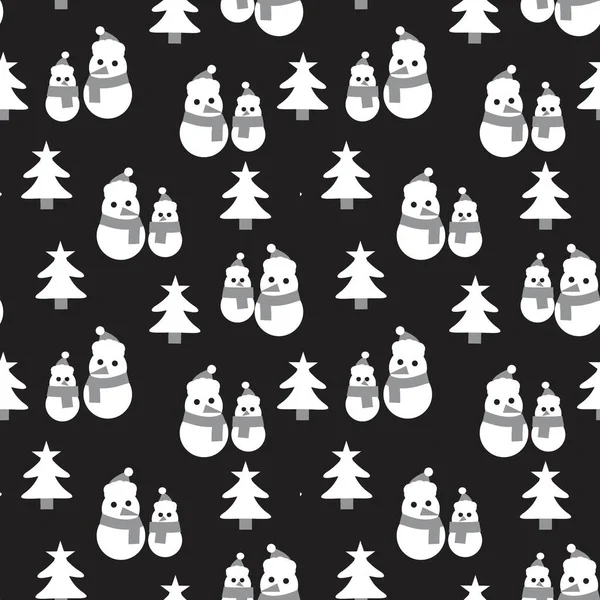 Blanco Negro Navidad Muñeco Nieve Sin Costuras Patrón Fondo Para — Vector de stock