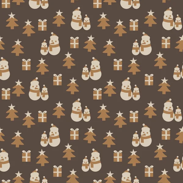 Brown Christmas Snowman Sömlös Mönster Bakgrund För Webbplats Grafik Mode — Stock vektor