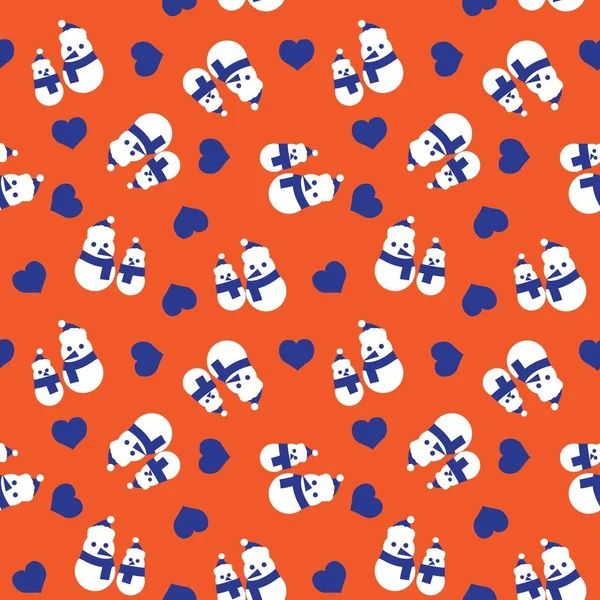 Orange Christmas Snowman Seamless Pattern Background Website Graphics — 스톡 벡터
