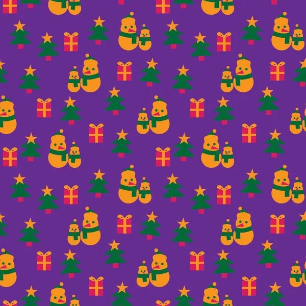 Purple Christmas Snowman Fond Motif Sans Couture Pour Les Graphiques — Image vectorielle