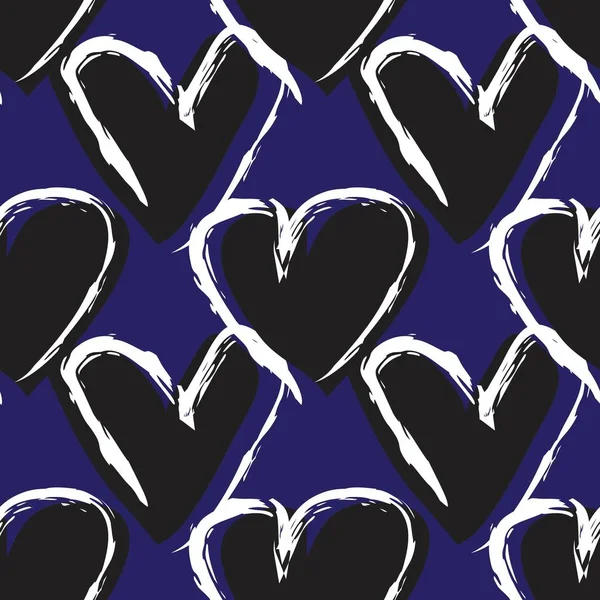 Blue Heart Shaped Brush Stroke Seamless Pattern Background Fashion Textiles — Stock Vector