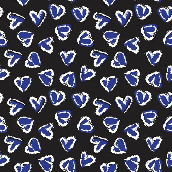 Blue Heart Shaped Brush Stroke Seamless Pattern Background Fashion Textiles — Stock Vector