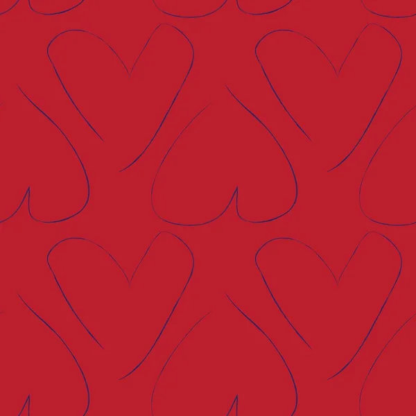 Red Navy Heart Shaped Brush Stroke Seamless Pattern Background Fashion — Stock Vector