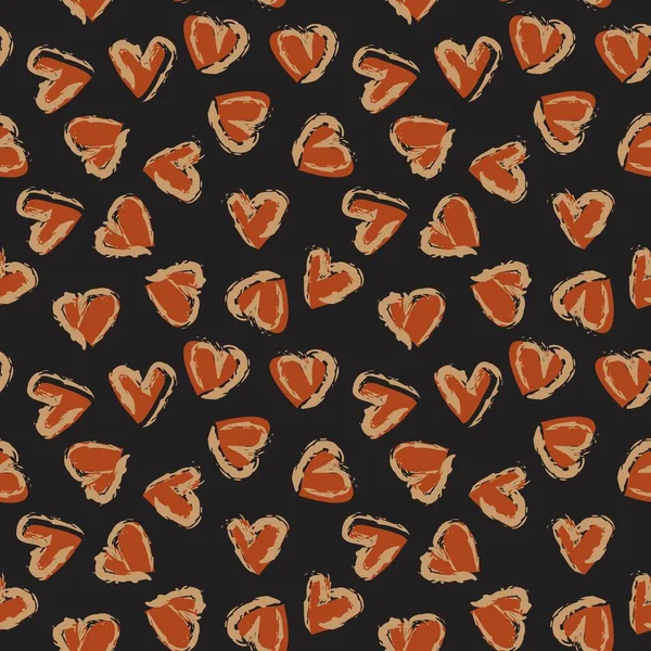 オレンジハート型ブラシストロークシームレスパターン背景用ファッションテキスタイル グラフィック — ストックベクタ