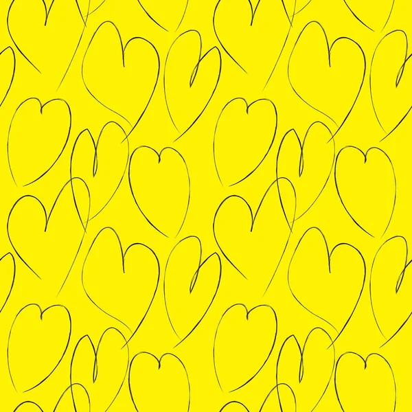 Giallo Forma Cuore Pennellata Senza Soluzione Continuità Modello Sfondo Tessuti — Vettoriale Stock