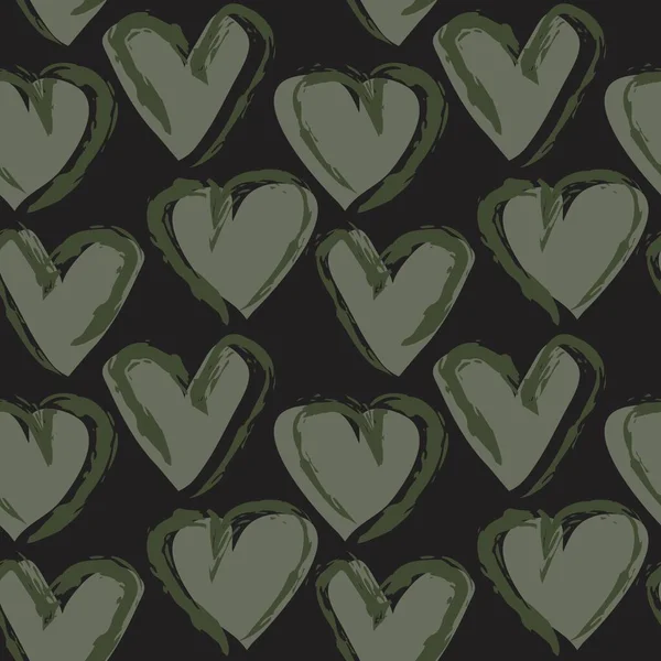 Verde Corazón Forma Pincelada Sin Costuras Patrón Fondo Para Textiles — Archivo Imágenes Vectoriales