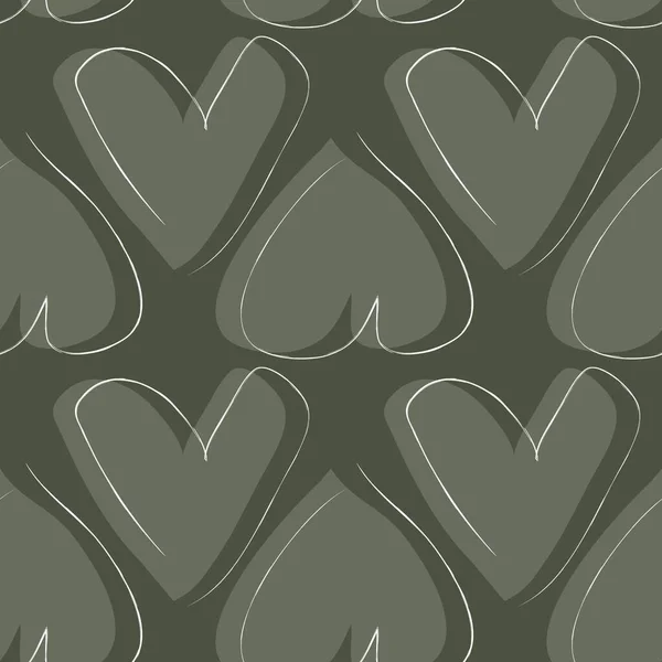 Green Heart Shaped Brush Stroke Seamless Pattern Background Fashion Textile - Stok Vektor