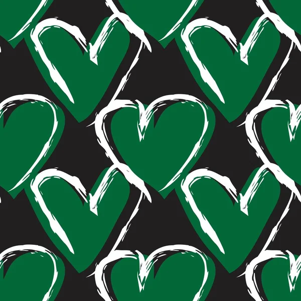 Green Heart Kształt Pociągnięcia Pędzla Płynny Wzór Tła Dla Tekstyliów — Wektor stockowy