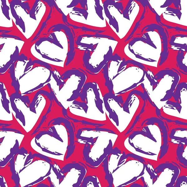 Purple Heart Shaped Brush Stroke Seamless Pattern Background Fashion Textiles — Stock Vector