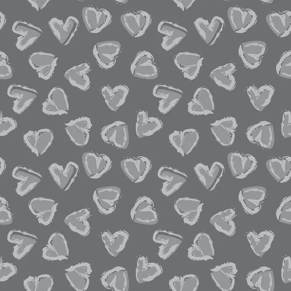 Gris Corazón Forma Pincelada Sin Costura Patrón Fondo Para Textiles — Archivo Imágenes Vectoriales