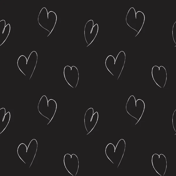 Black White Heart Shaped Brush Stroke Seamless Pattern Background Fashion — Stock Vector