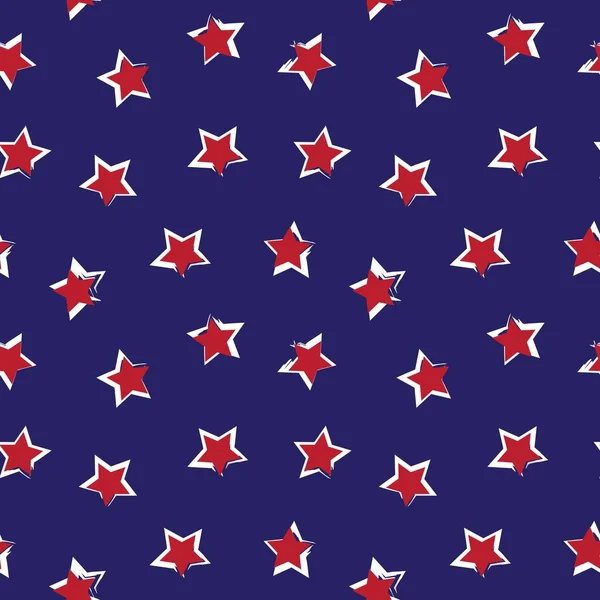 Red Navy Stars Brush Stroke Seamless Pattern Background Fashion Textiles — Stock Vector