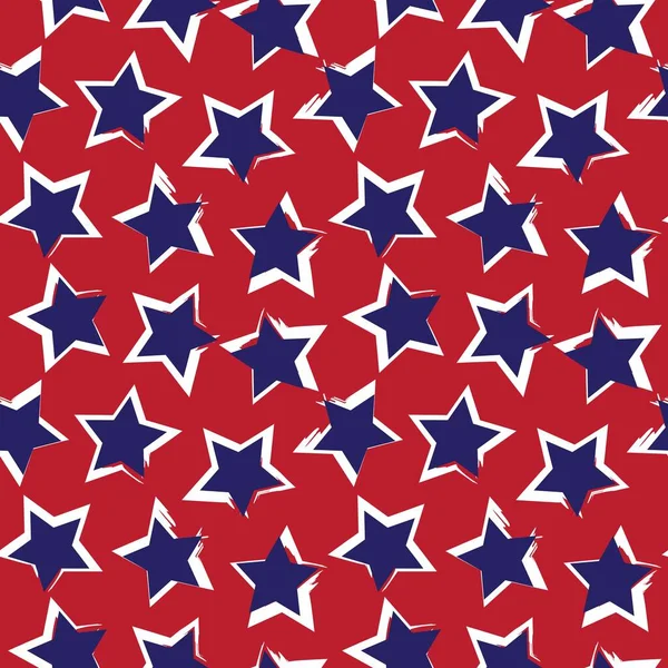 Red Navy Stars Brush Stroke Seamless Pattern Background Fashion Textiles — Stock Vector